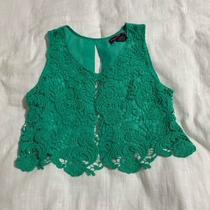 Lace sheer open back tank crop top